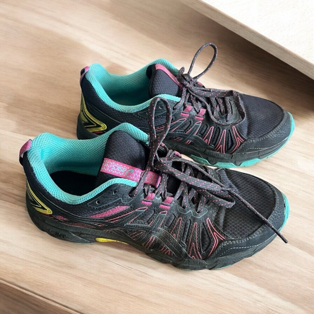 asics gel venture 7 Black Neon Blue Pink Running Cross train Sneakers Size 8.5